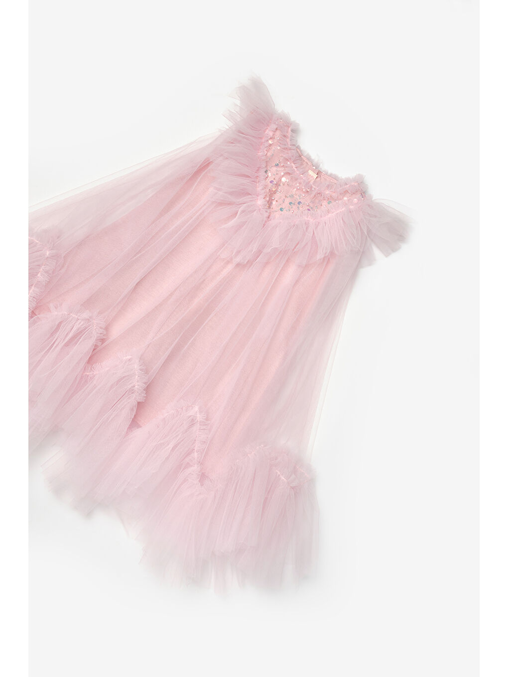 Pembe Pudra  Boncuk Detaylı Eteği Zikzaklı Kız Çocuk Elbise - Cherish-6