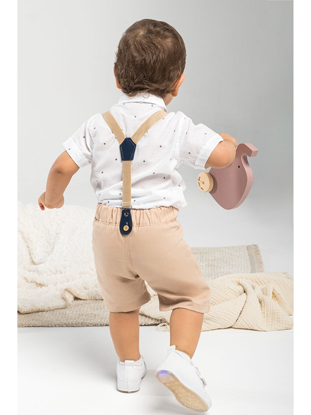 Kahverengi 4 Parça Yazlık Erkek Çocuk Gömlekli Slopetli Takım-2
