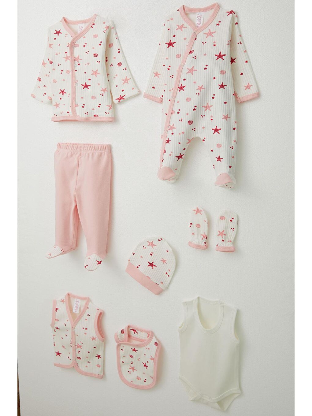 Kız Bebek Hastane Çıkışı 8 Li Deniz Yıldızı Desenli Ekru (0-3 Ay)-1