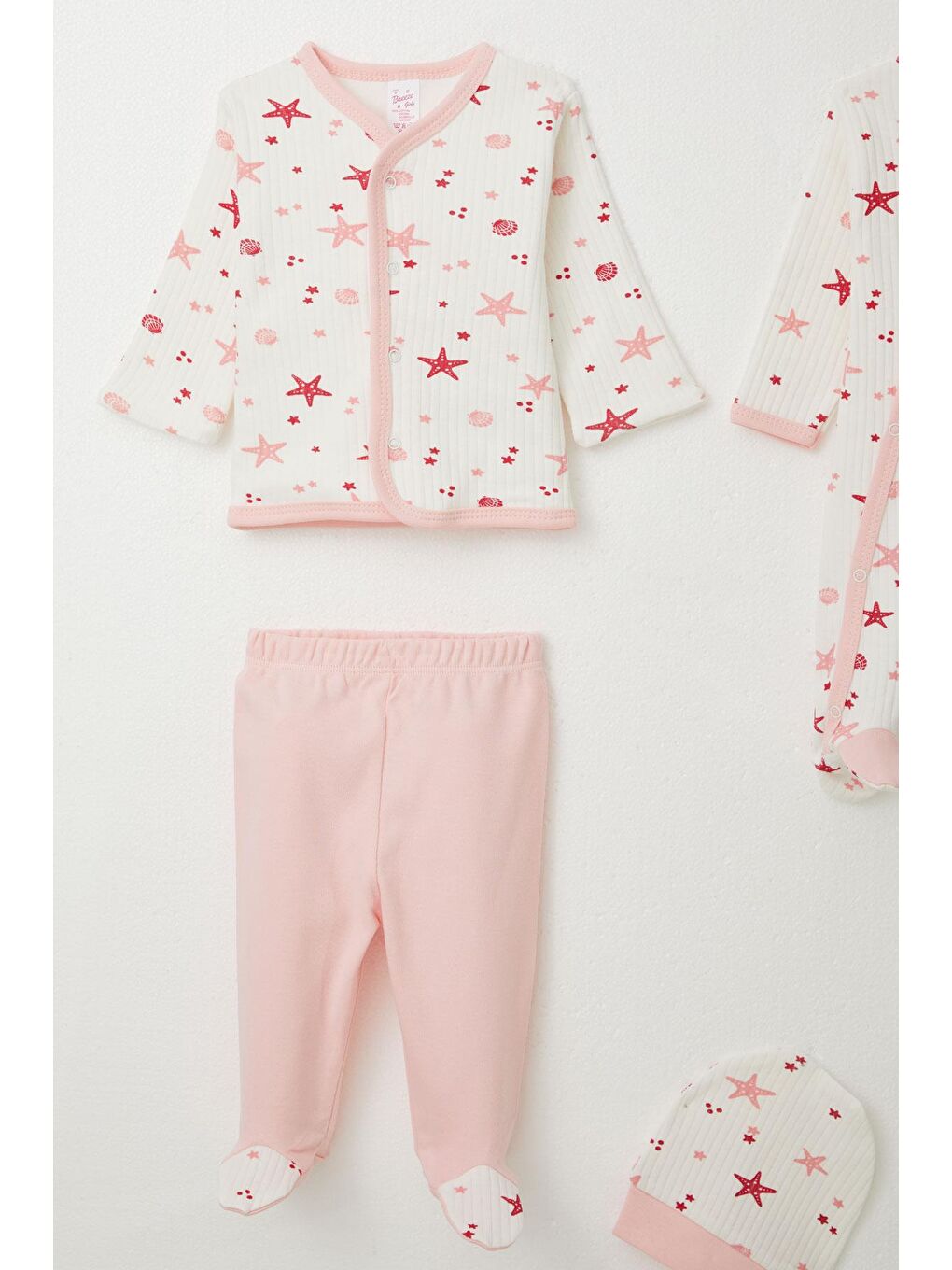 Kız Bebek Hastane Çıkışı 8 Li Deniz Yıldızı Desenli Ekru (0-3 Ay)-2