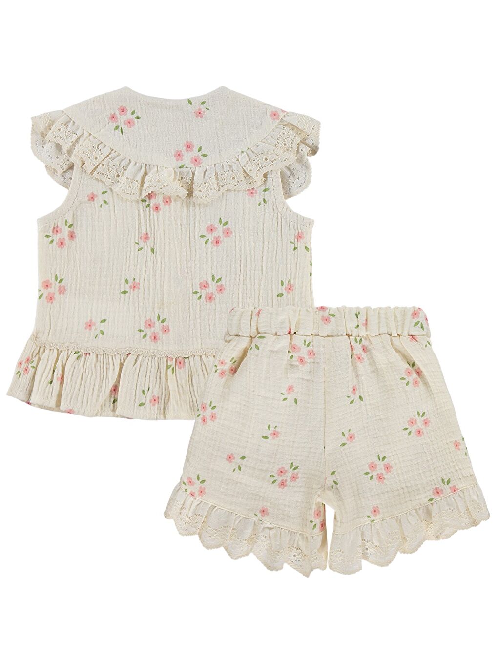 Ekru Baby Çiçek Baskılı Yakalı 6-18 Ay Takım - Bej-2