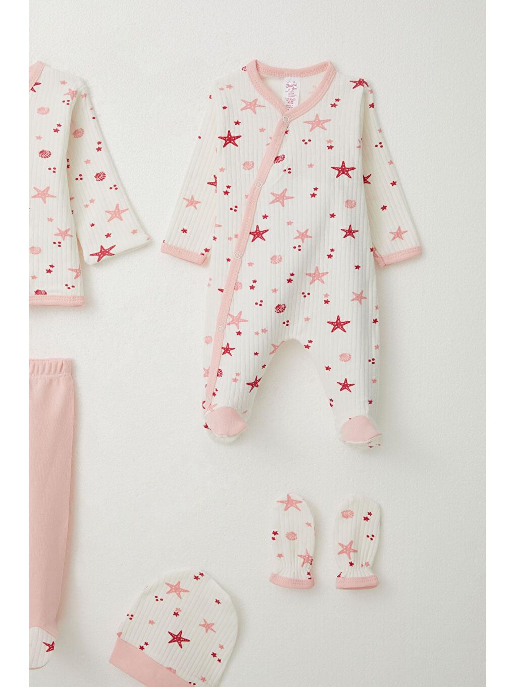 Kız Bebek Hastane Çıkışı 8 Li Deniz Yıldızı Desenli Ekru (0-3 Ay)-3