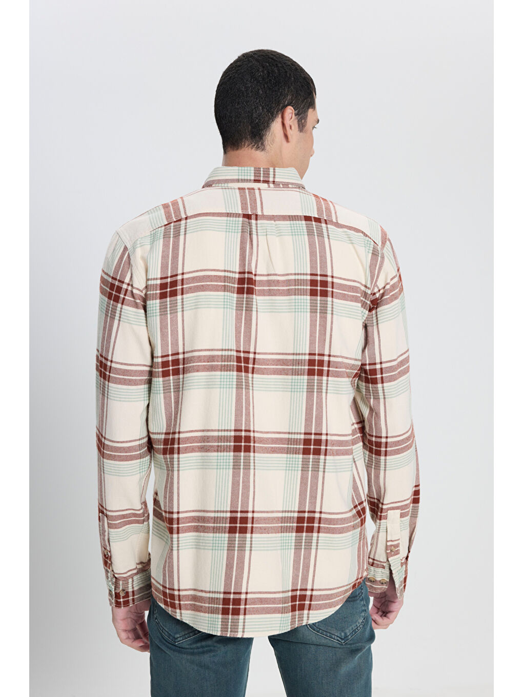 Relaxed Fit Geniş Kesim %100 Pamuk Ekru Gömlek Ceket-5