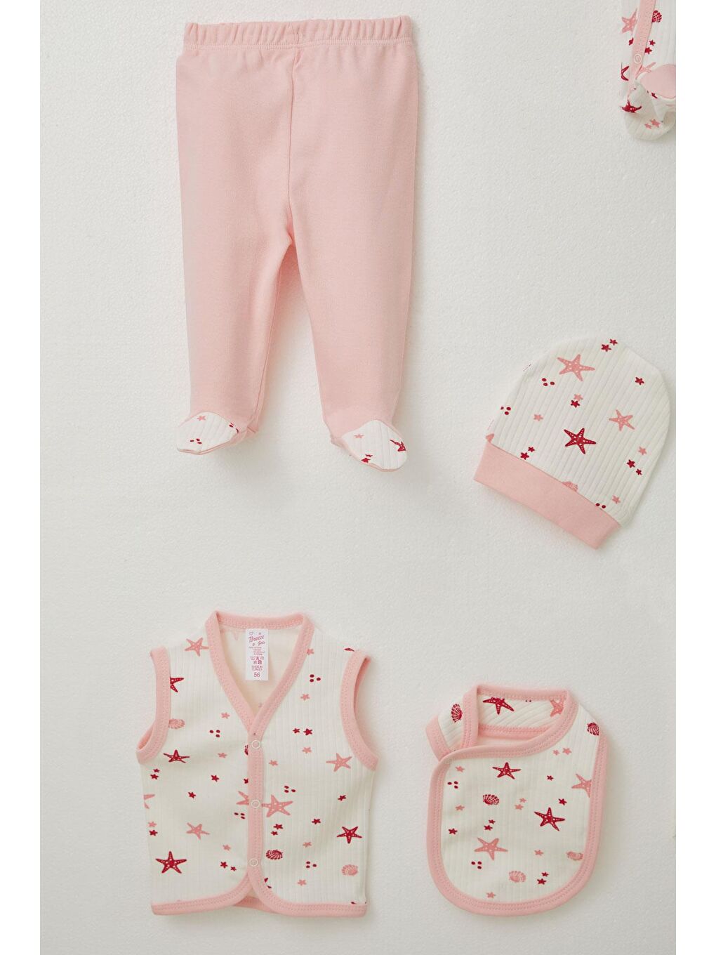 Kız Bebek Hastane Çıkışı 8 Li Deniz Yıldızı Desenli Ekru (0-3 Ay)-4