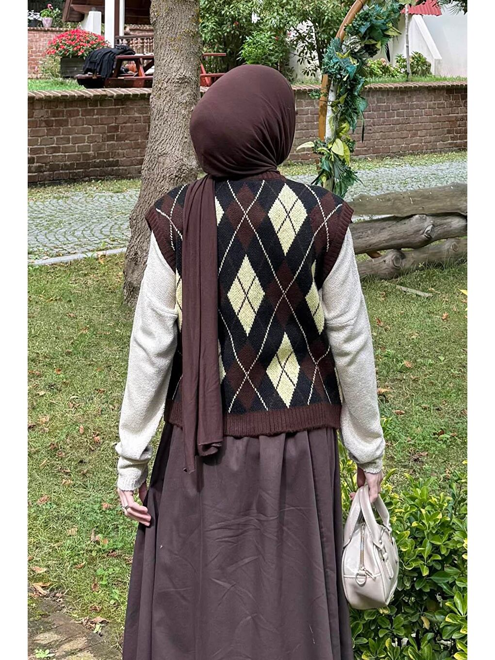 Baklava Desenli Süveter Acı Kahverengi-3