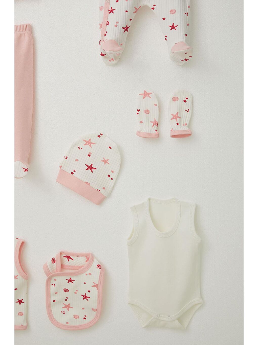 Kız Bebek Hastane Çıkışı 8 Li Deniz Yıldızı Desenli Ekru (0-3 Ay)-5