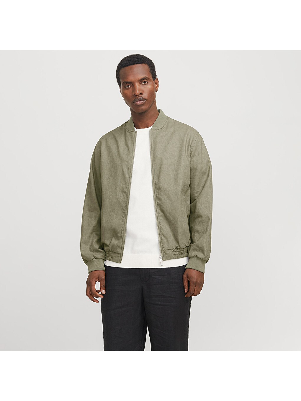 Blaleister Linen Blend Bomber Erkek Haki Klasik Yaka Ceket