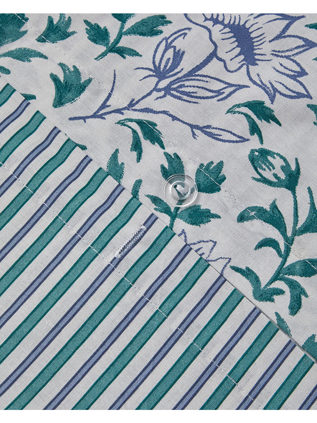 Gentle Flower Pamuk Çift Kişilik Nevresim Takımı 200x220 cm Yeşil-Mavi-6