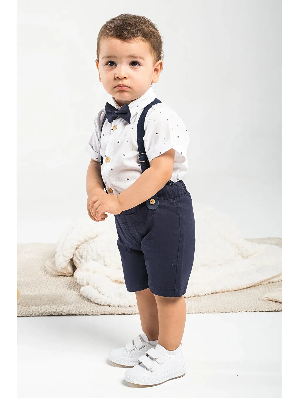 Lacivert 4 Parça Yazlık Erkek Çocuk Gömlekli Slopetli Takım