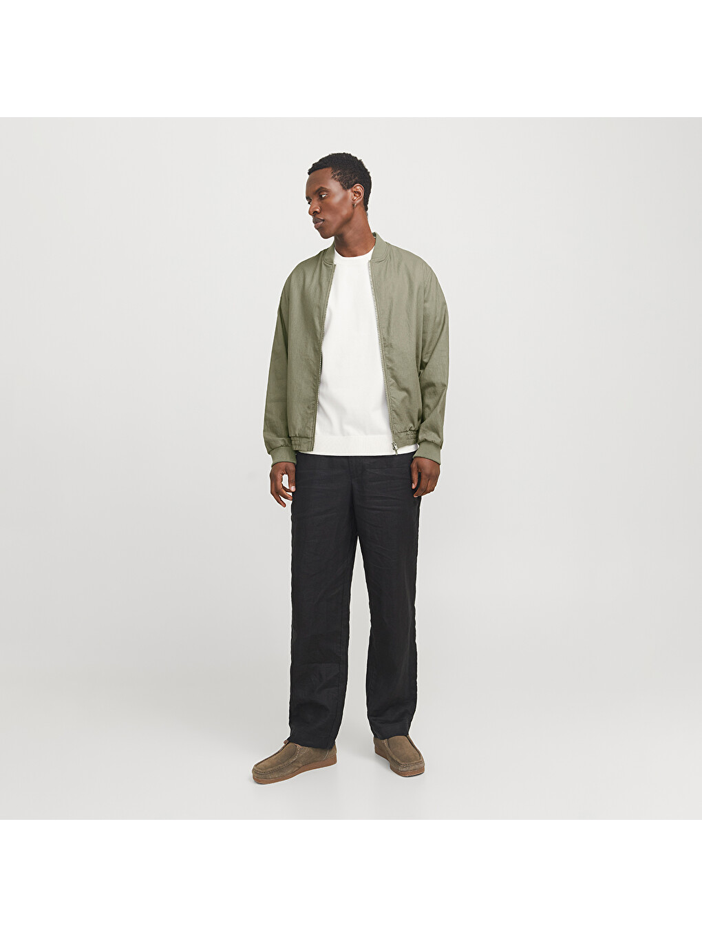 Blaleister Linen Blend Bomber Erkek Haki Klasik Yaka Ceket-1