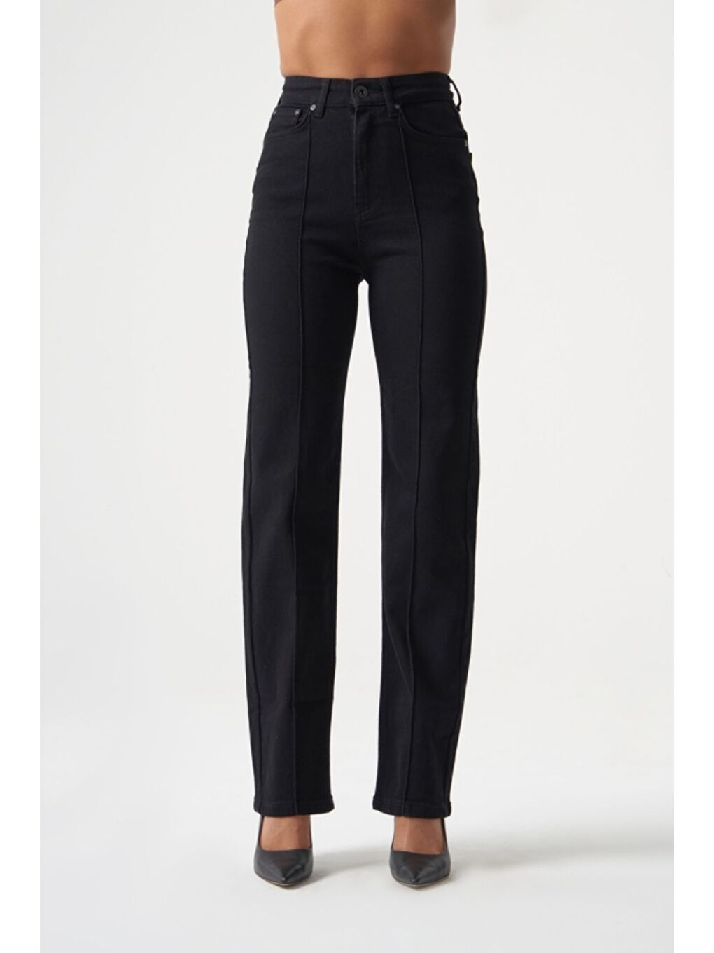 MZL Dikiş Detaylı Klasik Dar Paça Siyah Denim Pantolon-3