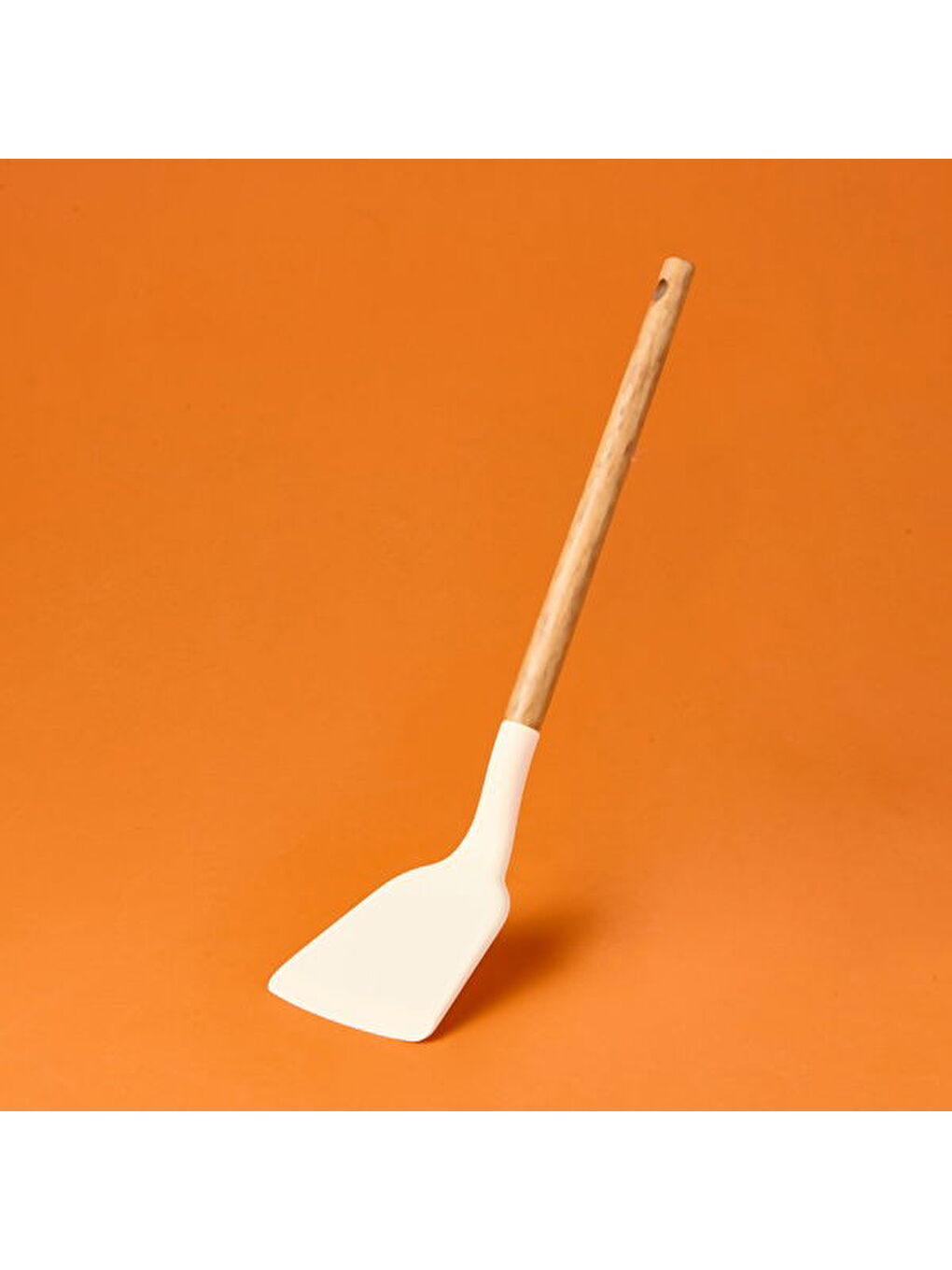Ahşap Saplı Silikon Geniş Spatula - Krem / Kahverengi