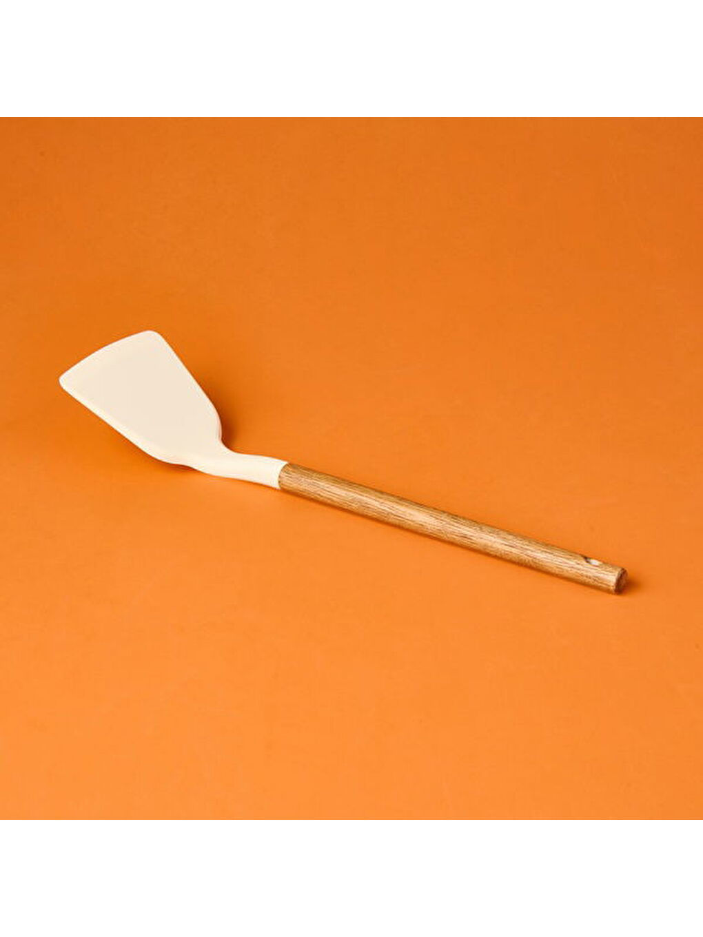 Ahşap Saplı Silikon Geniş Spatula - Krem / Kahverengi-1