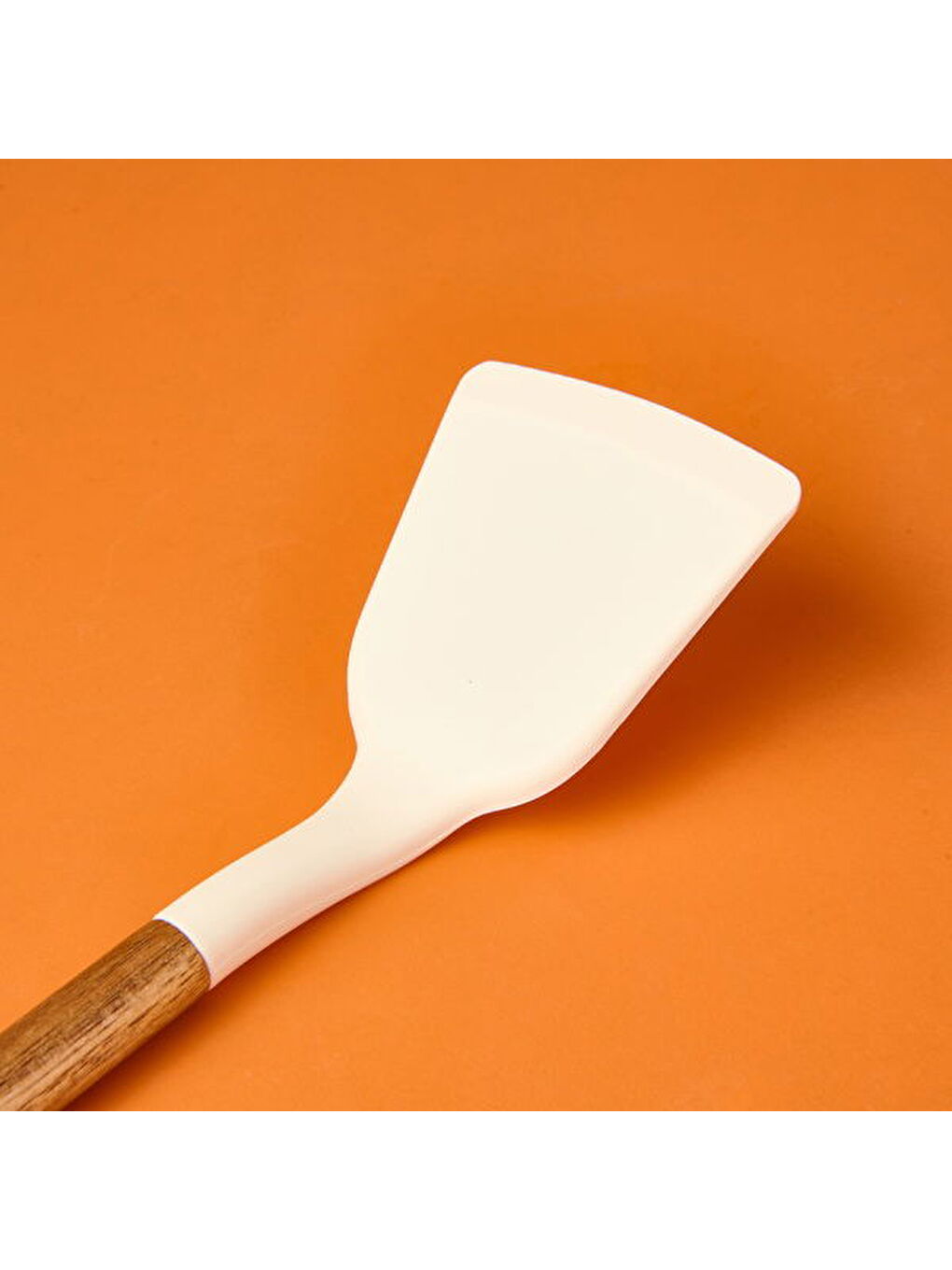 Ahşap Saplı Silikon Geniş Spatula - Krem / Kahverengi-2
