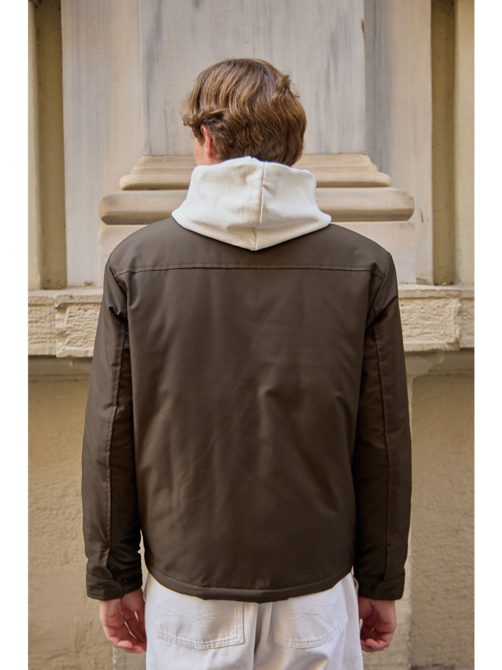 Erkek Kontrast Yakalı Mont Ceket Haki-5