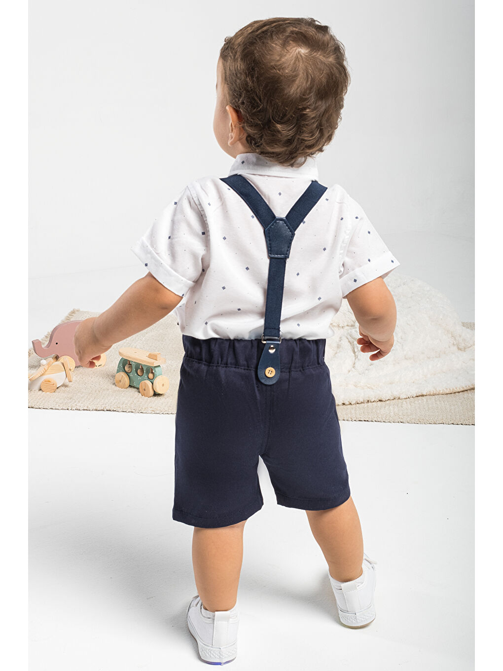 Lacivert 4 Parça Yazlık Erkek Çocuk Gömlekli Slopetli Takım-2