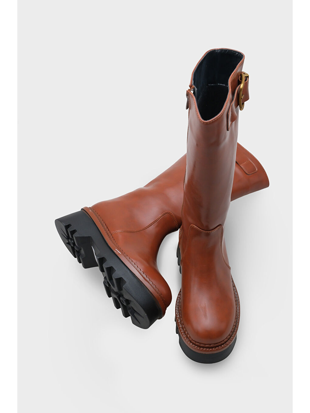 Kahverengi Norry Trak Tabanlı Metal Tokalı Yandan Fermuarlı Kadın Çizme-3