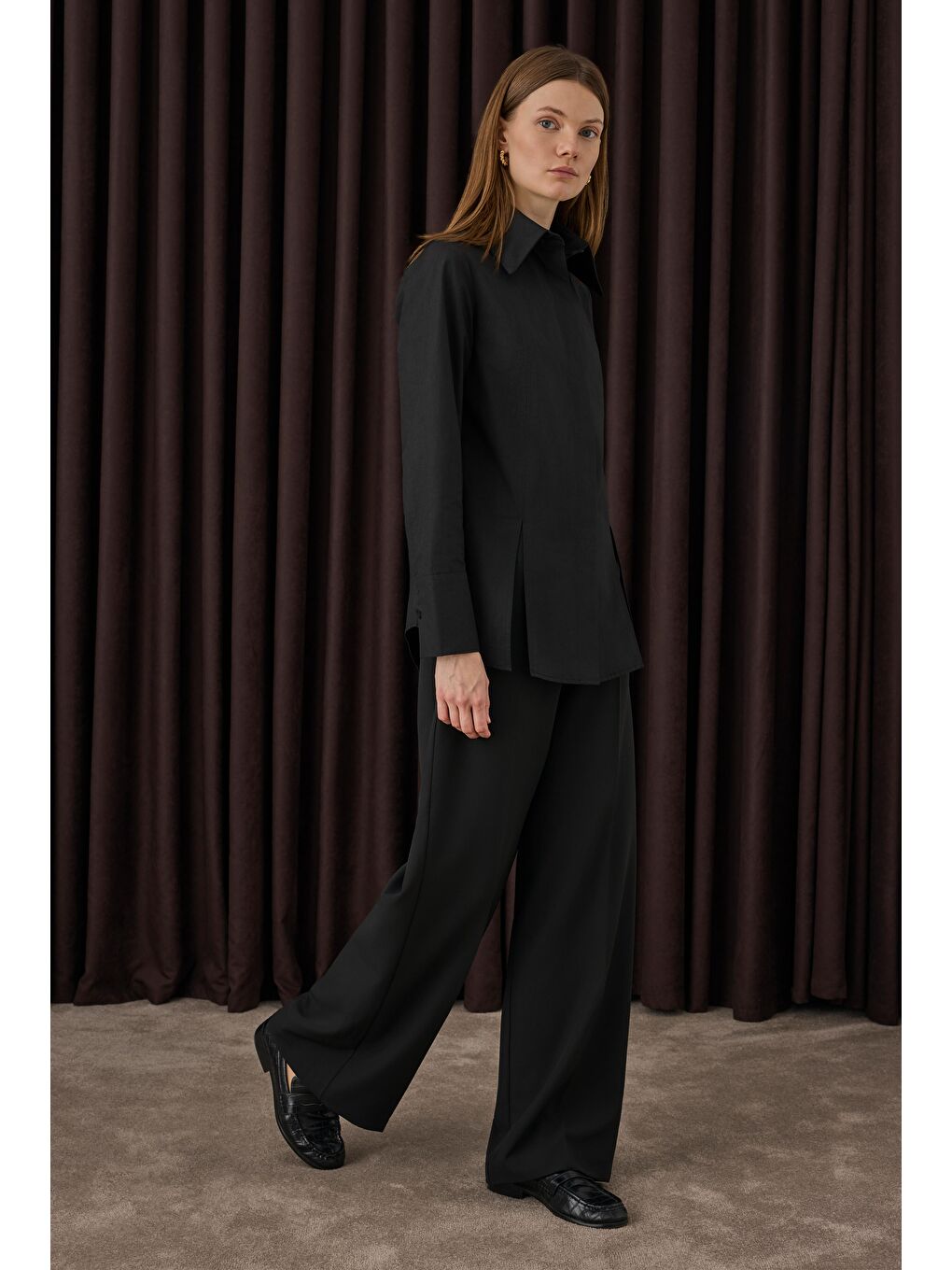 Yırtmaç Detaylı Gömlek Siyah-2