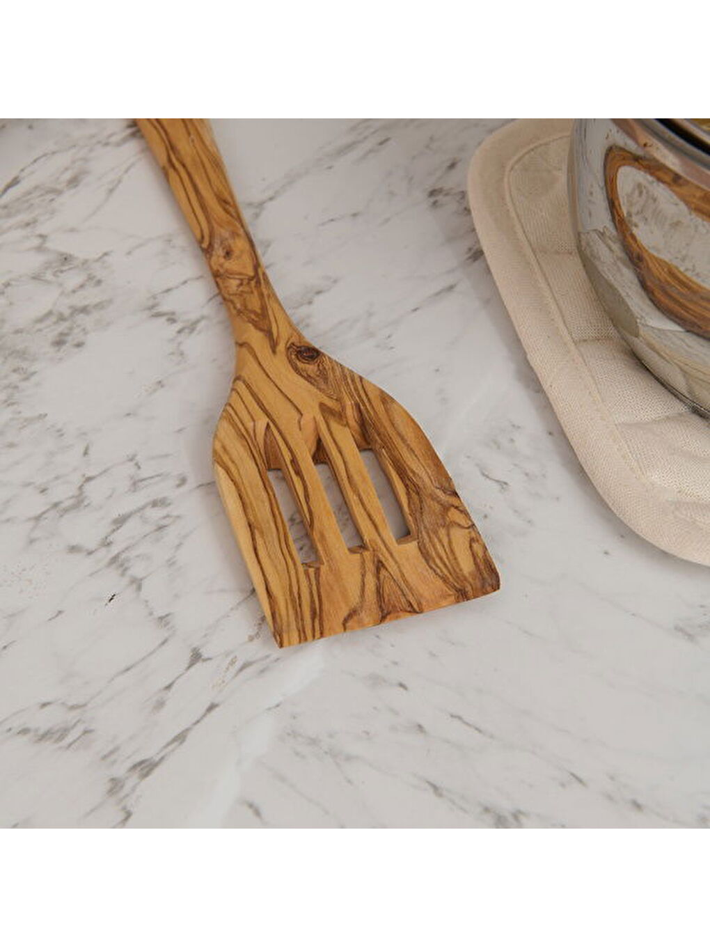Zeytin Ağacı Delikli Spatula - Açık Kahverengi - 30 cm-1