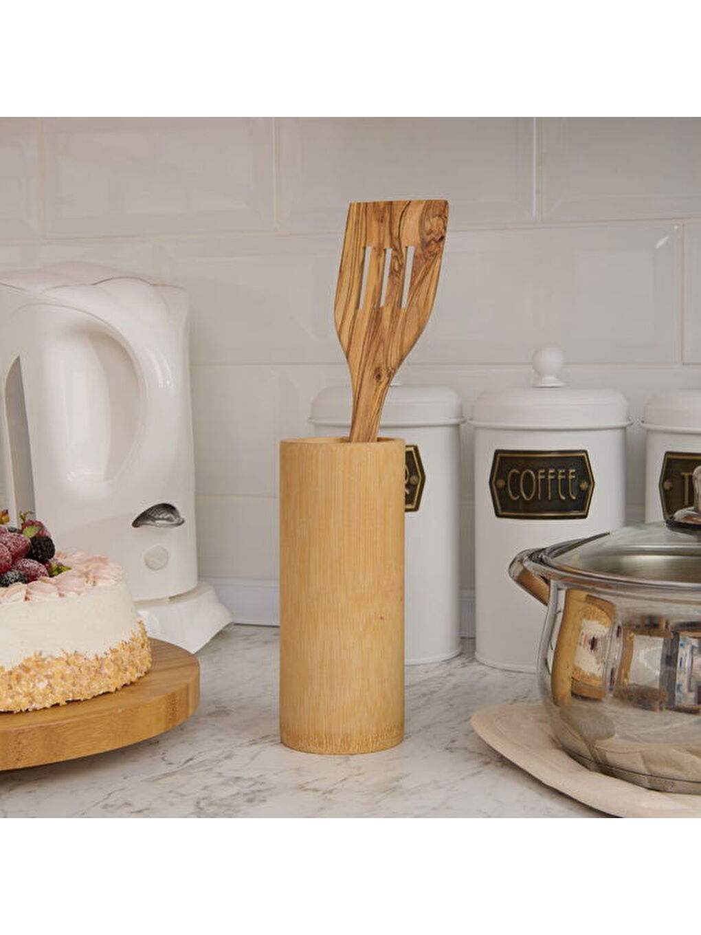 Zeytin Ağacı Delikli Spatula - Açık Kahverengi - 30 cm-2