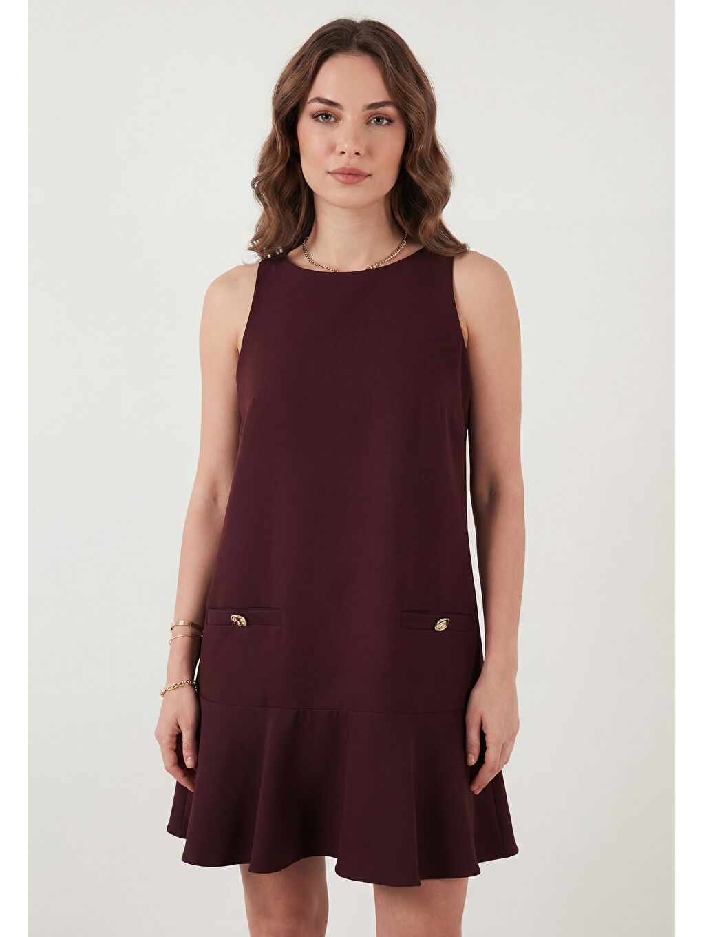 Bordo Kolsuz Mini Boy Cepli Elbise 6525734-3