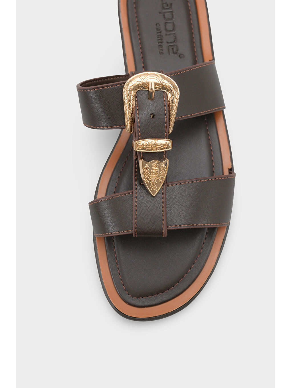 Kahverengi Lanni Tokalı Düz Topuklu Kadın Terlik-2