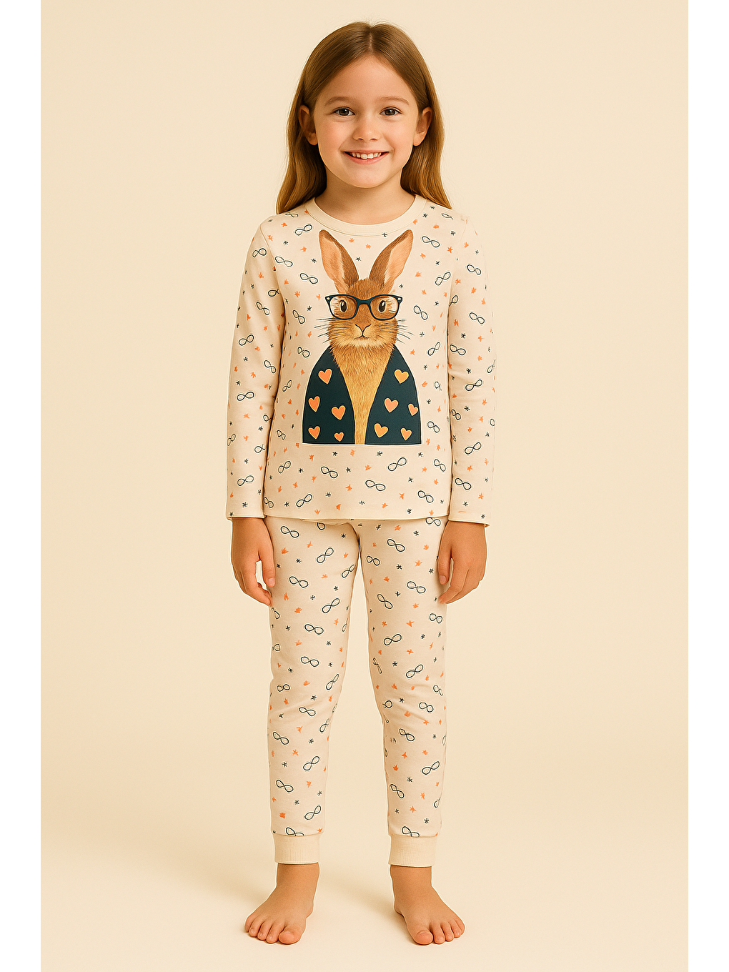 Pembe Kız Çocuk Tavşan Desenli Kutulu Pijama Takımı-1