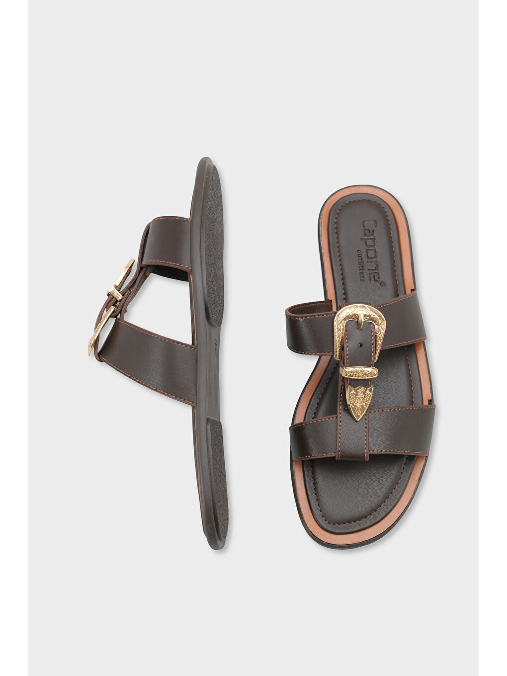 Kahverengi Lanni Tokalı Düz Topuklu Kadın Terlik-4