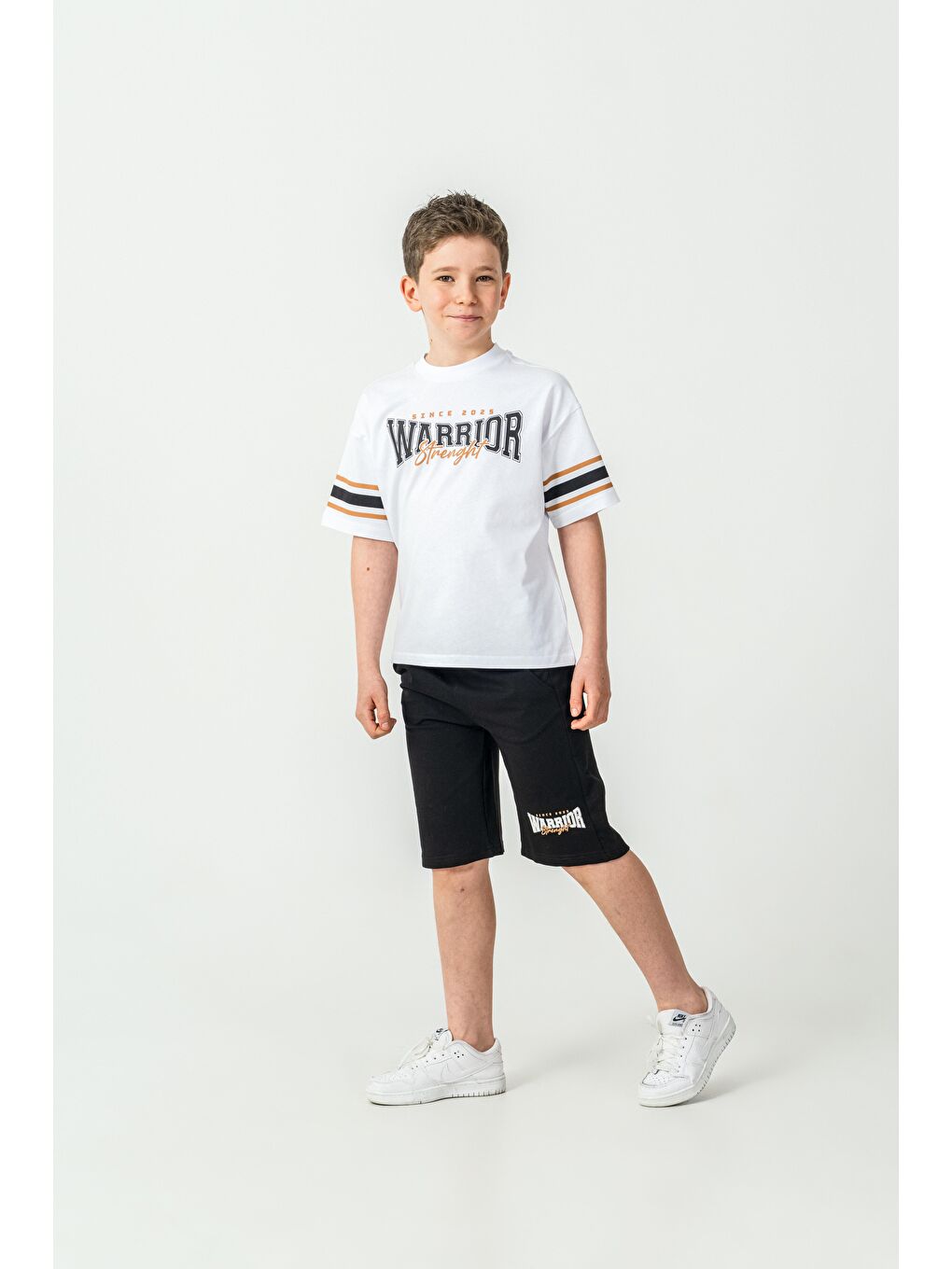 Siyah Warrior Strenght Baskılı Erkek Çocuk Şort - Tişört Takımı-1