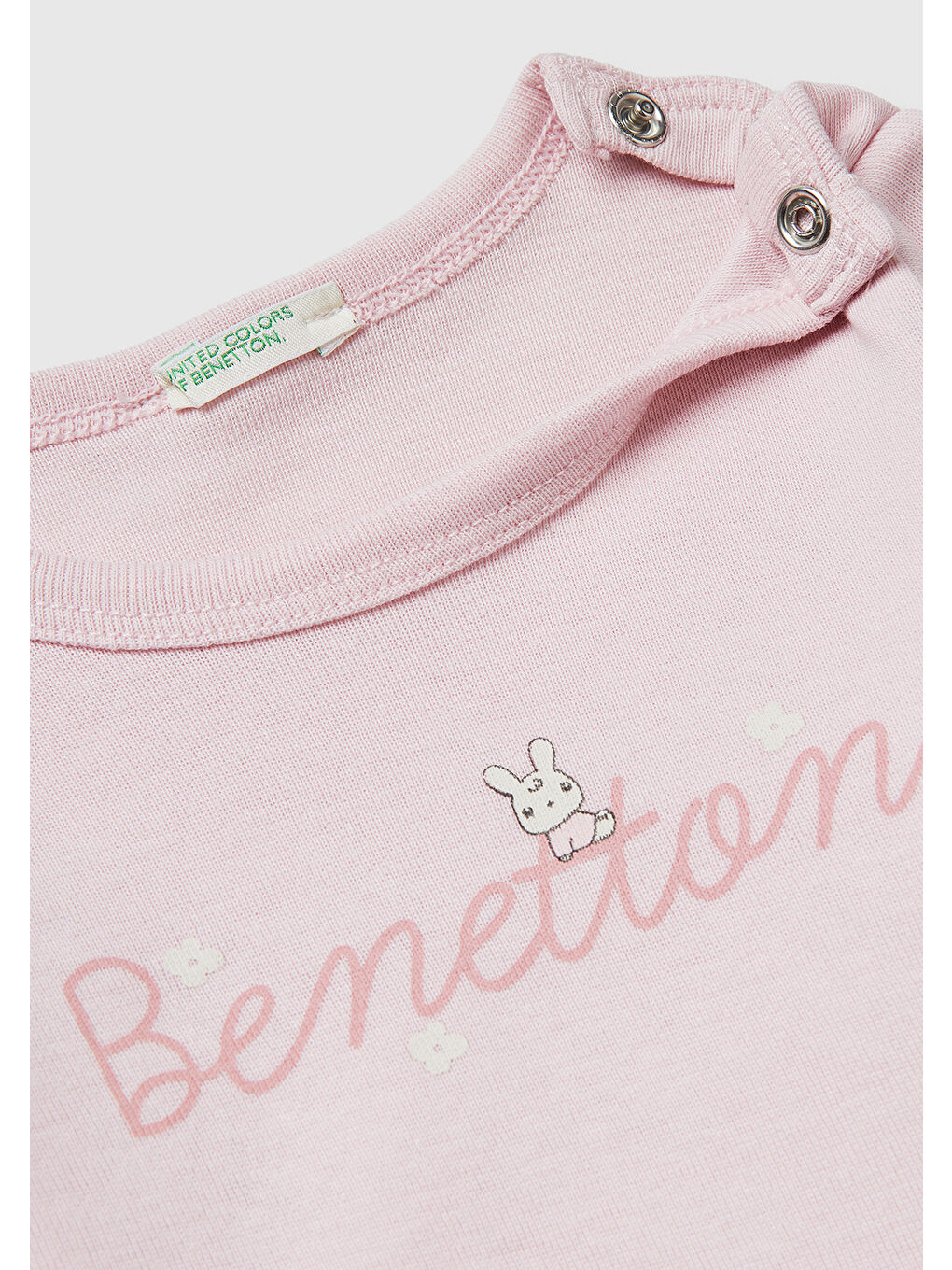 Bebek Toz Pembe Su Bazlı Logo Baskılı Omzu Gizli Çıtçıtlı Uzun Kollu T-Shirt-2