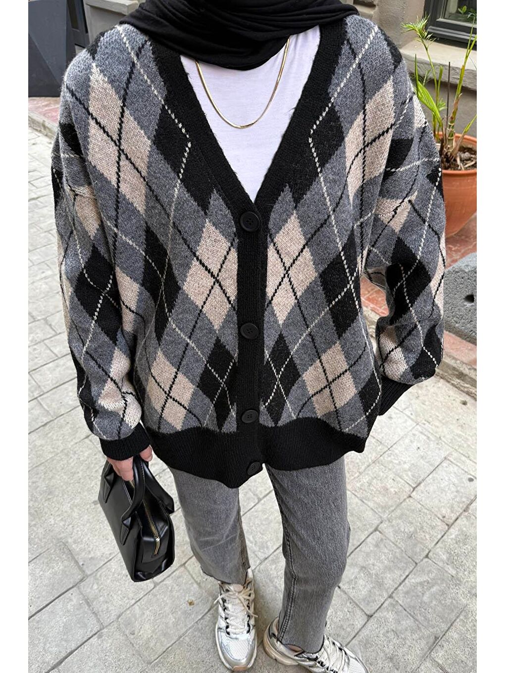 Bisiklet Yaka Kısa Hırka Siyah-2