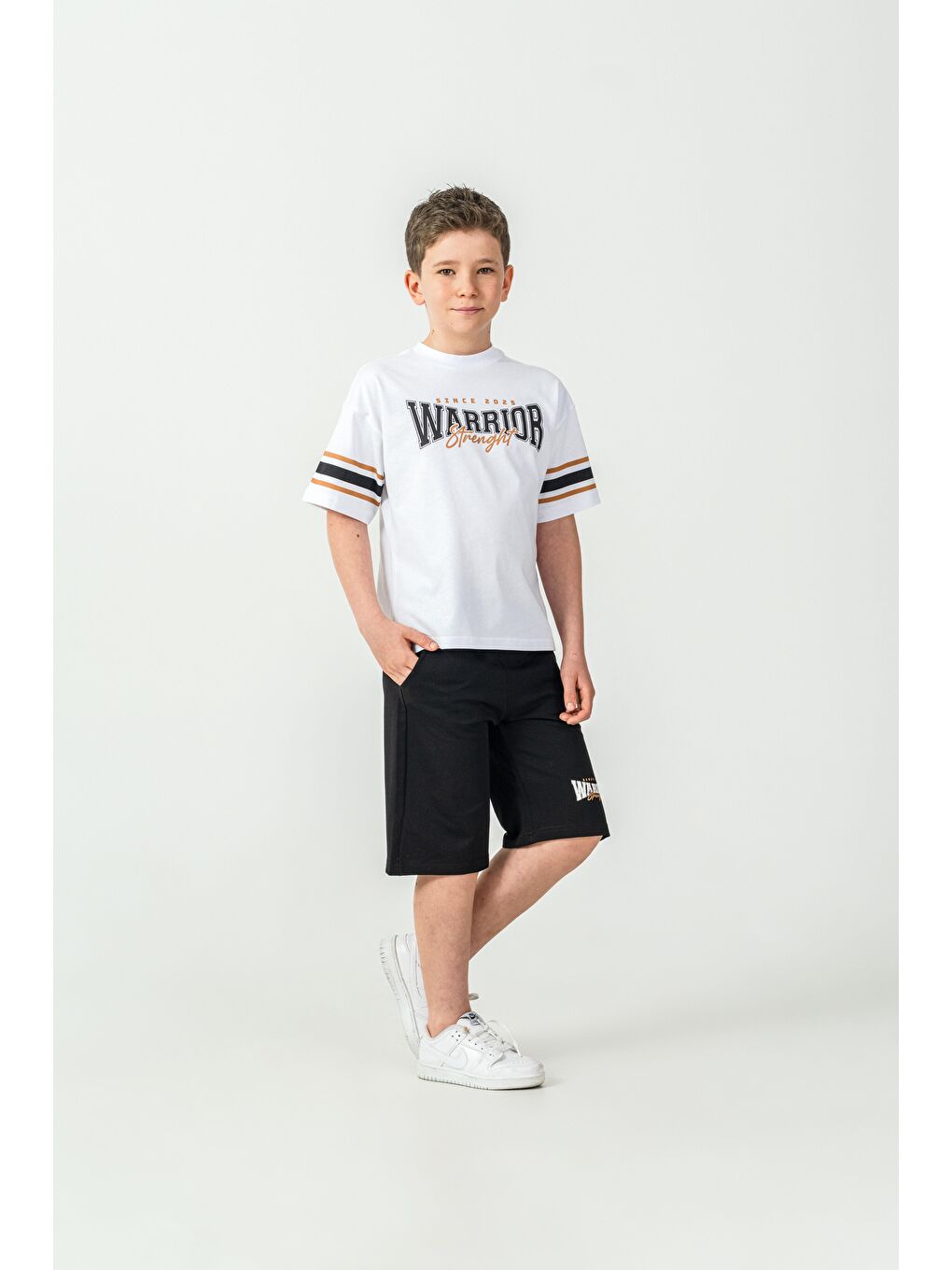 Siyah Warrior Strenght Baskılı Erkek Çocuk Şort - Tişört Takımı-2
