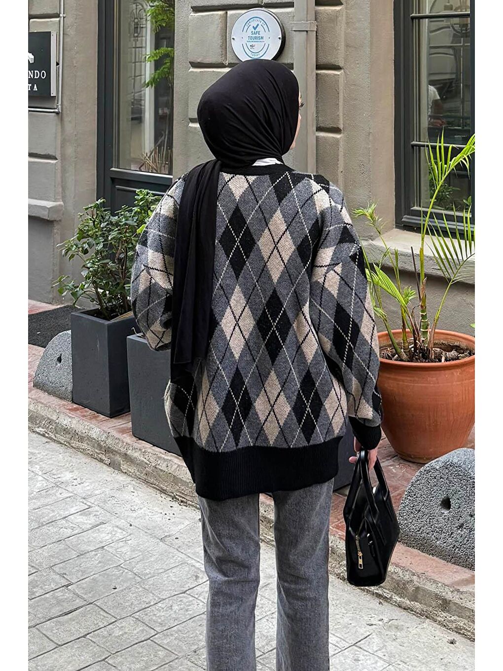 Bisiklet Yaka Kısa Hırka Siyah-3