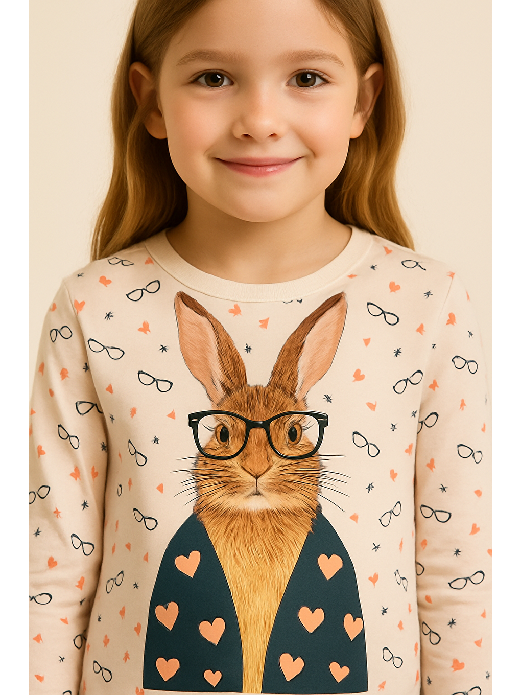 Pembe Kız Çocuk Tavşan Desenli Kutulu Pijama Takımı-2