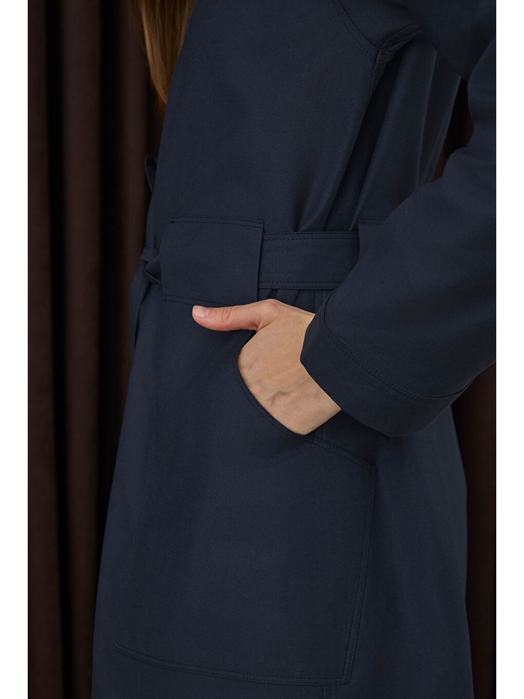 Kemer Detaylı Uzun Gömlek Lacivert-2