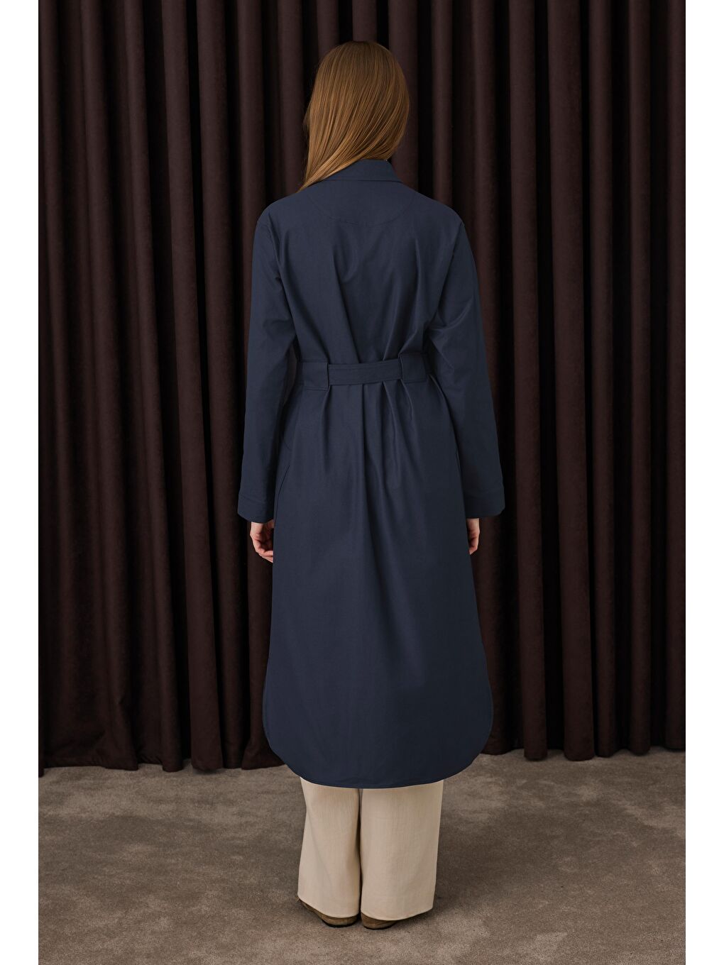 Kemer Detaylı Uzun Gömlek Lacivert-3