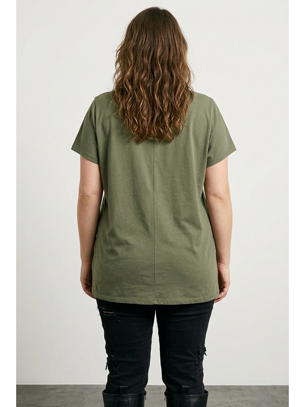 Yeşil Bisiklet Yaka Kısa Kollu Kesik Detaylı Esnek Kumaşlı T-shirt-3