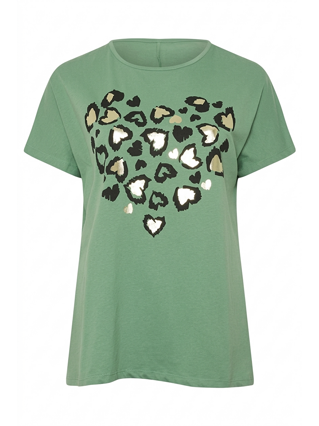 Yeşil Bisiklet Yaka Kısa Kollu Parlak Baskılı Esnek Kumaşlı T-shirt-4