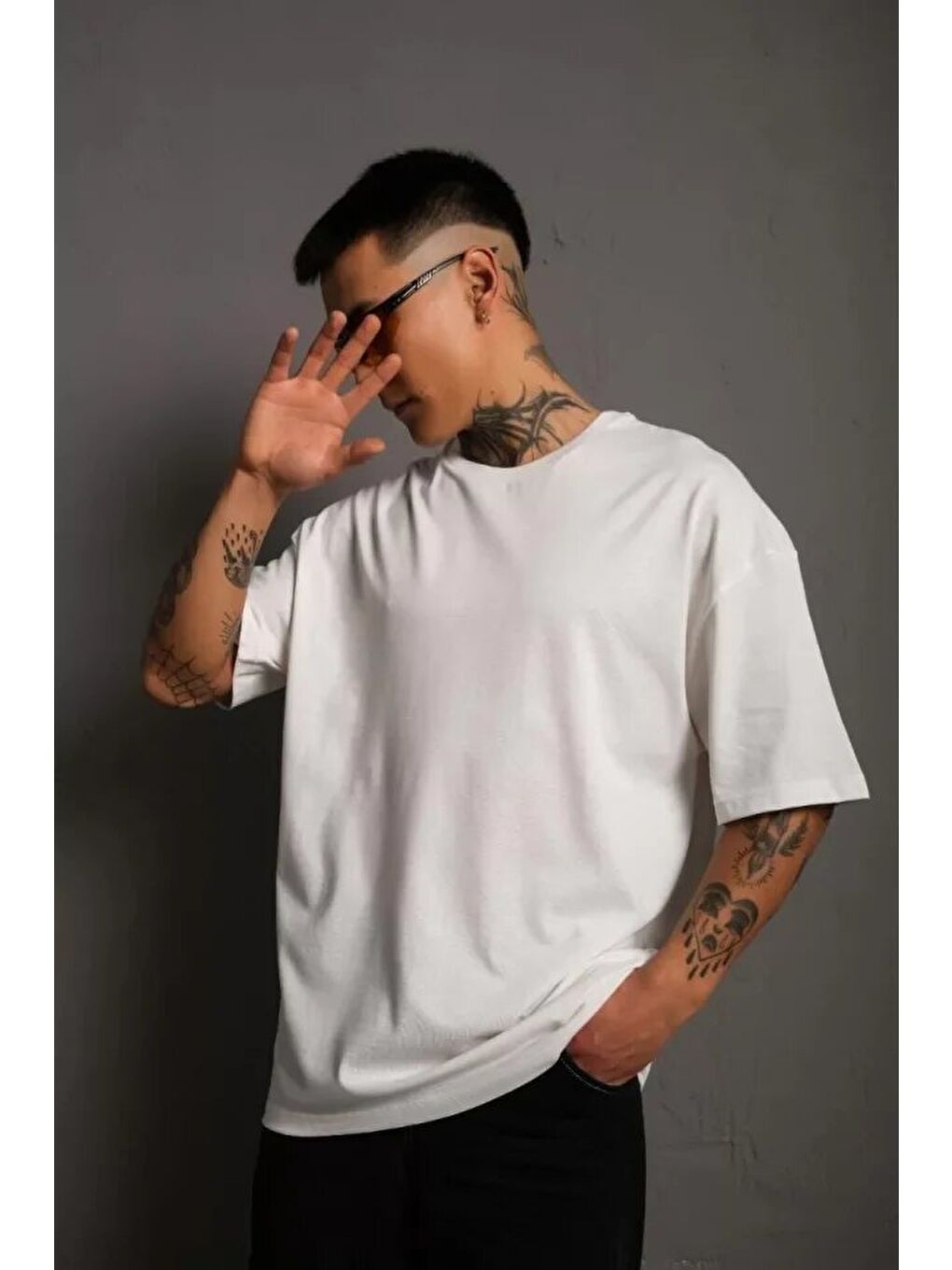 Erkek 24/1 Düz A Kalite Oversize T-shirt - Beyaz-1