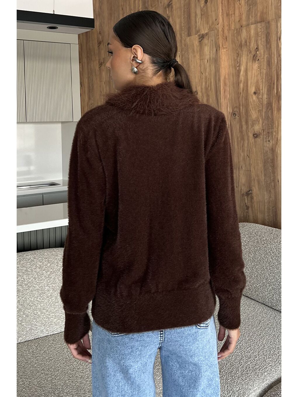 Kahverengi Cep Boncuklu Şardonlu Triko Ceket (s,m,l,xl Uyumludur)-3