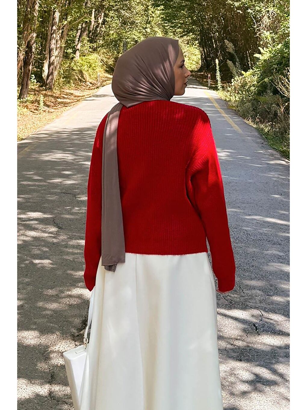 Kırmızı Crop V Yaka Hırka Nar Çiçeği-3