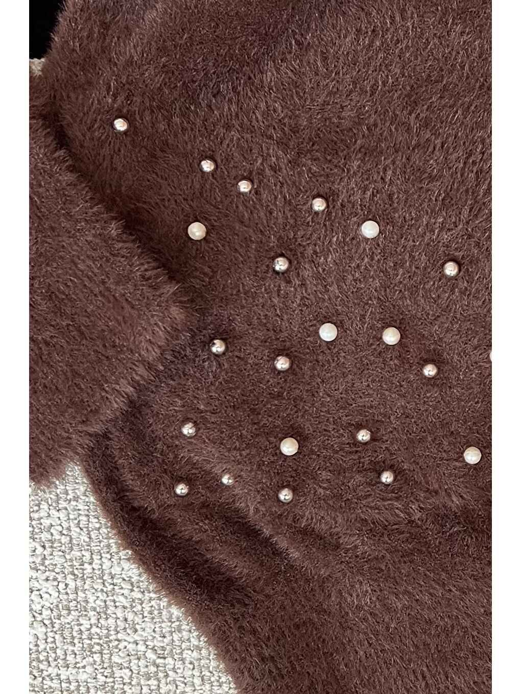 Kahverengi Cep Boncuklu Şardonlu Triko Ceket (s,m,l,xl Uyumludur)-4