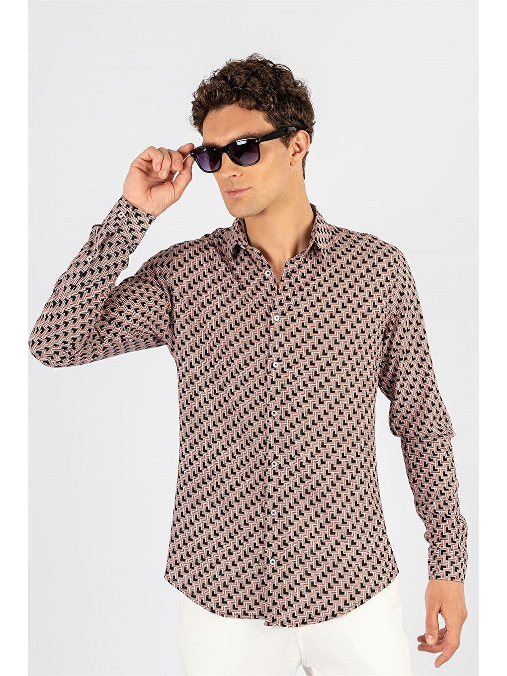 Karışık Slim Fit Uzun Kollu Yazlık Baskılı Vıskon Erkek Gömlek-1