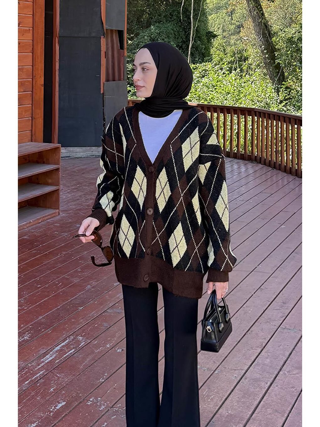 Kahverengi Bisiklet Yaka Kısa Hırka Çikolata Kahve-1