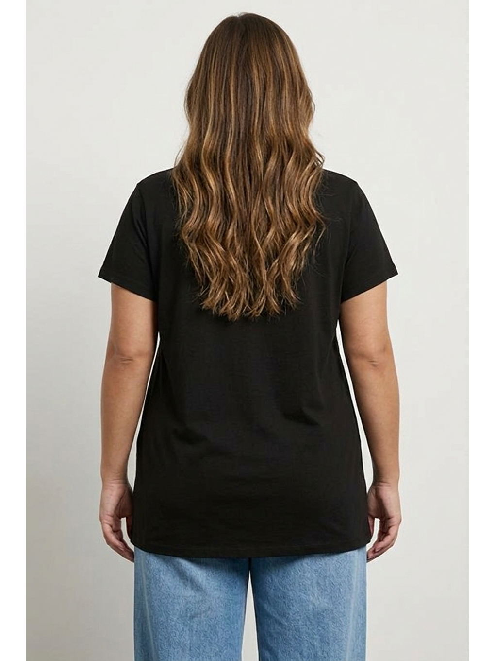Siyah Bisiklet Yaka Kısa Kollu Baskılı Esnek Kumaşlı T-shirt-5