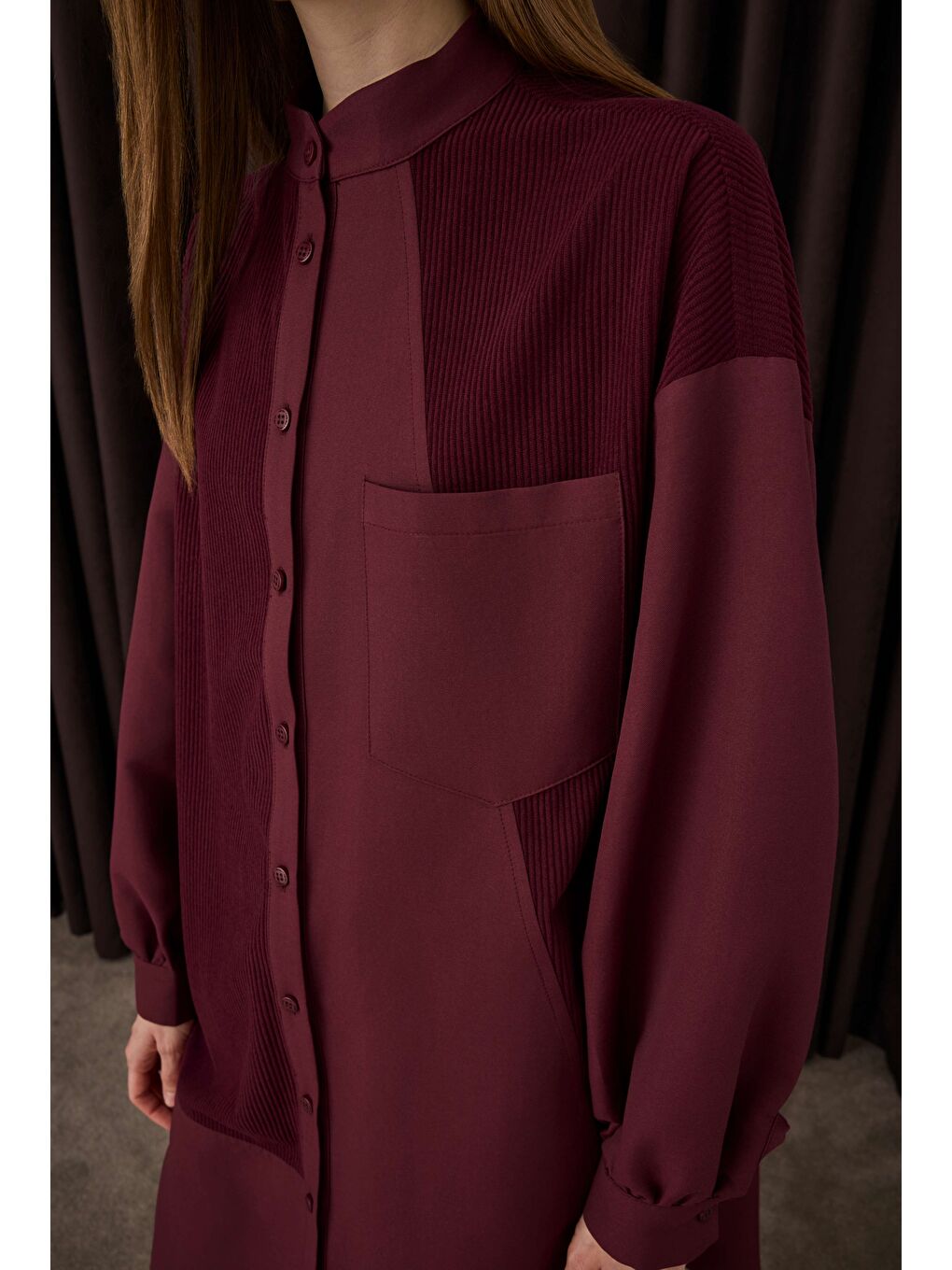 Kadife Garnili Gömlek Bordo-2