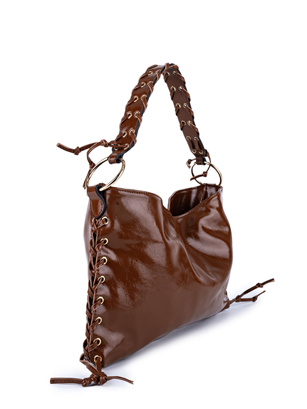 Kahverengi Örgü Saplı İp Sarkıt Detaylı Texas Kadın Kol Çanta Taba-1