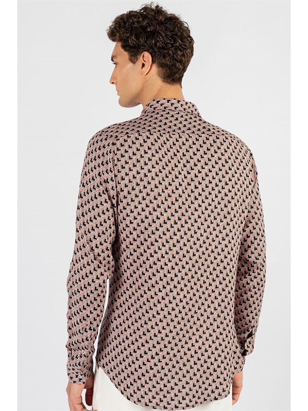 Karışık Slim Fit Uzun Kollu Yazlık Baskılı Vıskon Erkek Gömlek-3