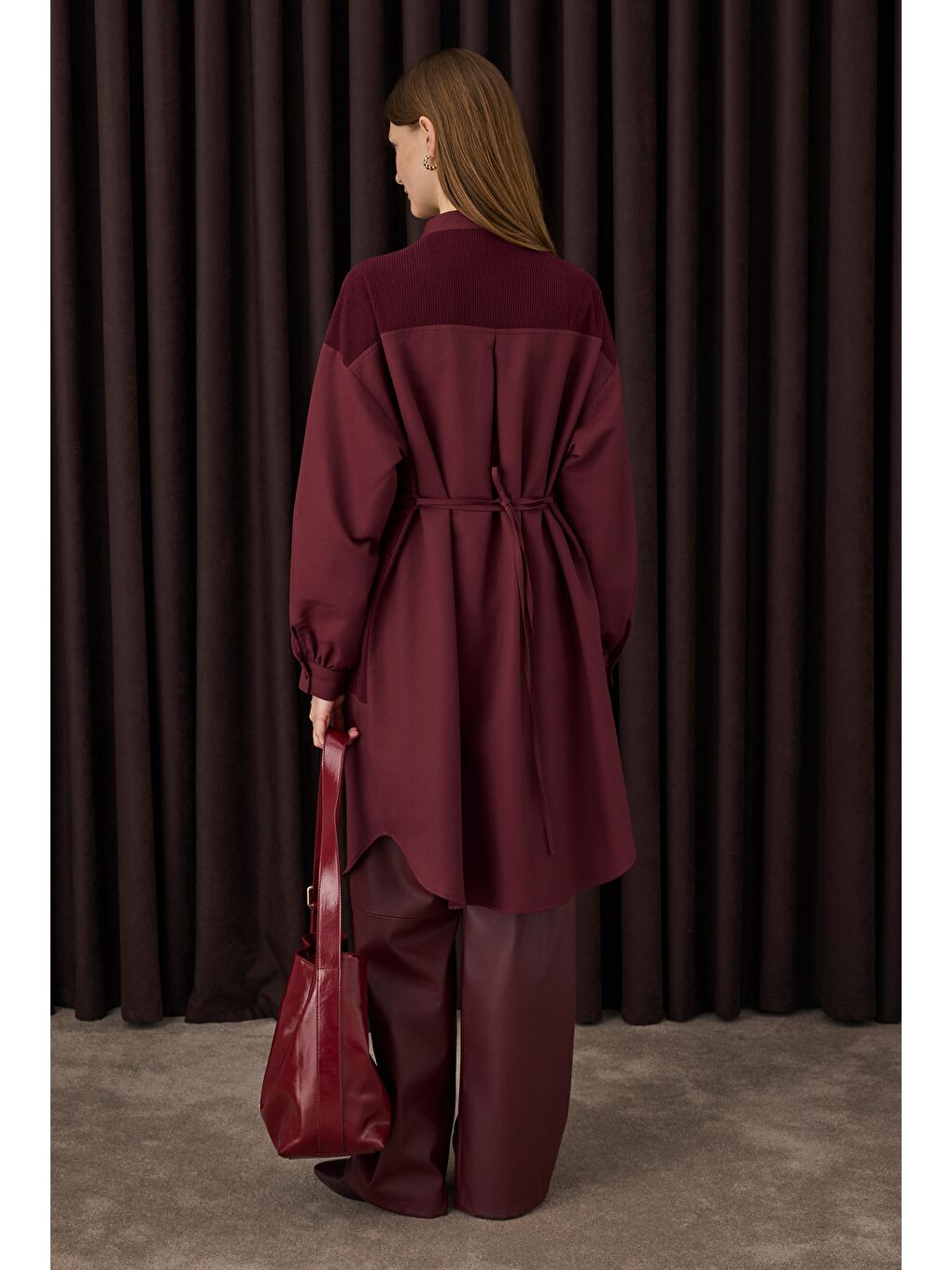 Kadife Garnili Gömlek Bordo-3