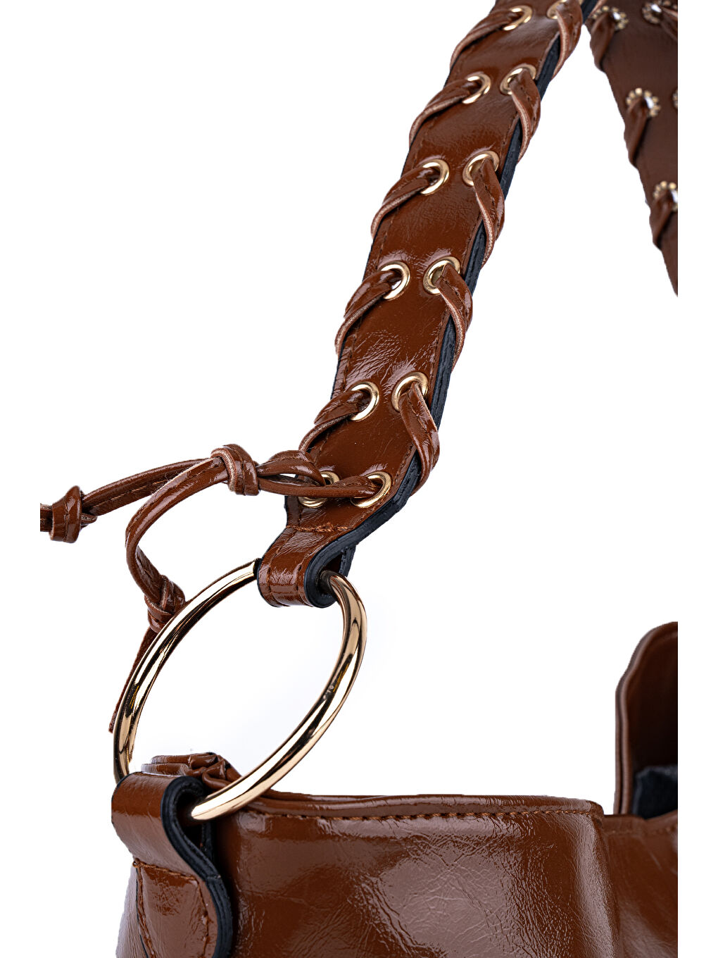 Kahverengi Örgü Saplı İp Sarkıt Detaylı Texas Kadın Kol Çanta Taba-2